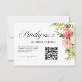 Cartão RSVP QR Code Bohemian Watercolor Floral Wreath Wedding