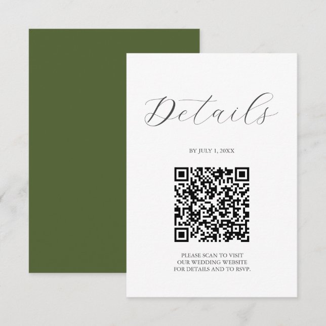 Cartão RSVP QR code Wedding Details Moss Green (Frente/Verso)