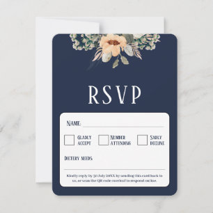 Cartão RSVP QR Código elegante azul escura floral