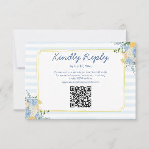 Cartão RSVP QR de site de casamento com listra amarela e azul