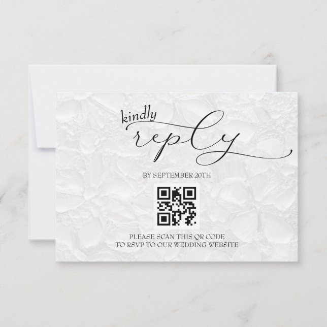 Cartão RSVP QR moderno de casamento preto e branco (Frente)