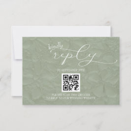 Cartão RSVP QR moderno e simples Casamento Verde e Branco