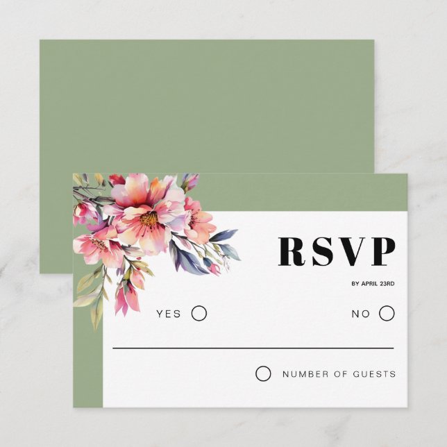 Cartão RSVP Quadro com ramo de rododendro e flores de casament (Frente/Verso)