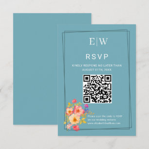 Cartão RSVP Quadro com Rosas, estilo de casamento em azul retr