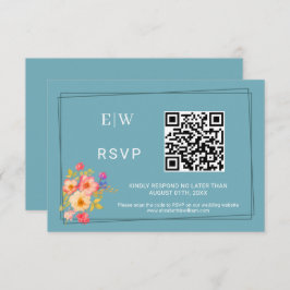 Cartão RSVP Quadro com Rosas, estilo de casamento em azul retr