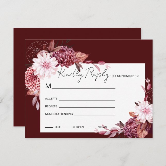 Cartão RSVP Quadro das Flores de Outono (Frente/Verso)