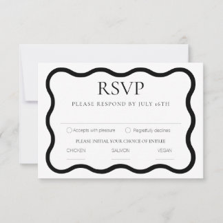 Cartão RSVP Quadro de onda mínima Elegante preto e branco