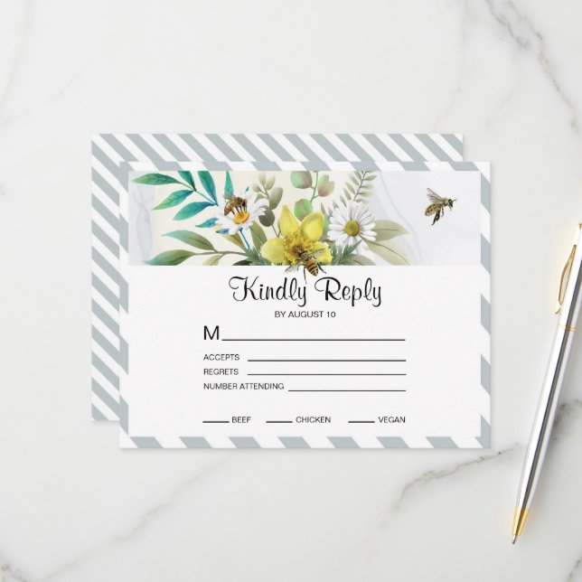 Cartão RSVP Quadro de Ouro das Flores de Verão (Frente/Verso In Situ)