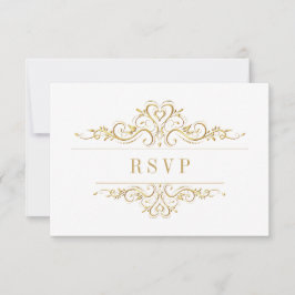 Cartão RSVP Quadro de Ouro Elegante Branco