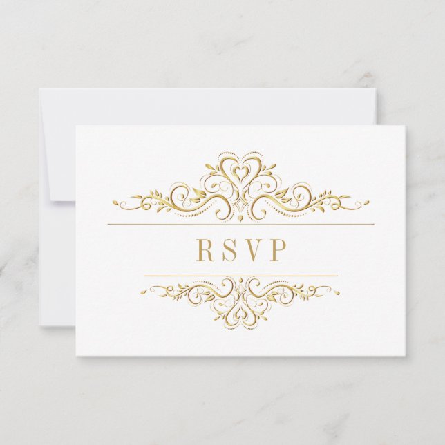 Cartão RSVP Quadro de Ouro Elegante Branco (Frente)