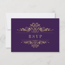 Cartão RSVP Quadro de Ouro Elegante Roxo