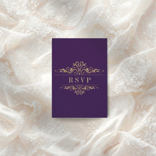 Cartão RSVP Quadro de Ouro Elegante Roxo