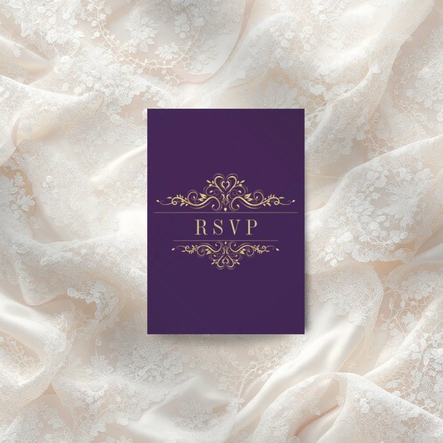 Cartão RSVP Quadro de Ouro Elegante Roxo (Criador carregado)