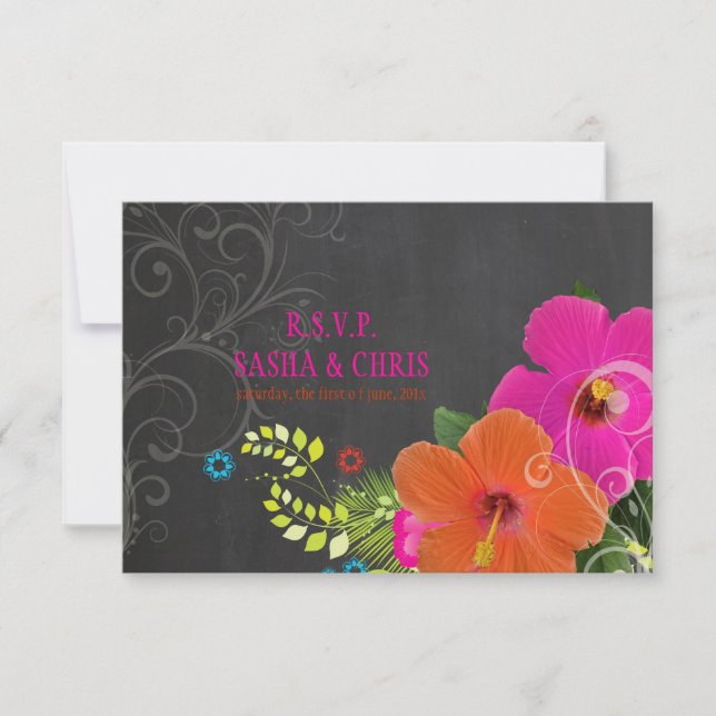 Cartão RSVP Quadro de referência PixDezines rsvp+hibiscus+fern (Frente)