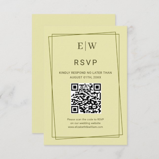 Cartão RSVP Quadro Elegante no Casamento do Monograma Amarelo  (Frente/Verso)