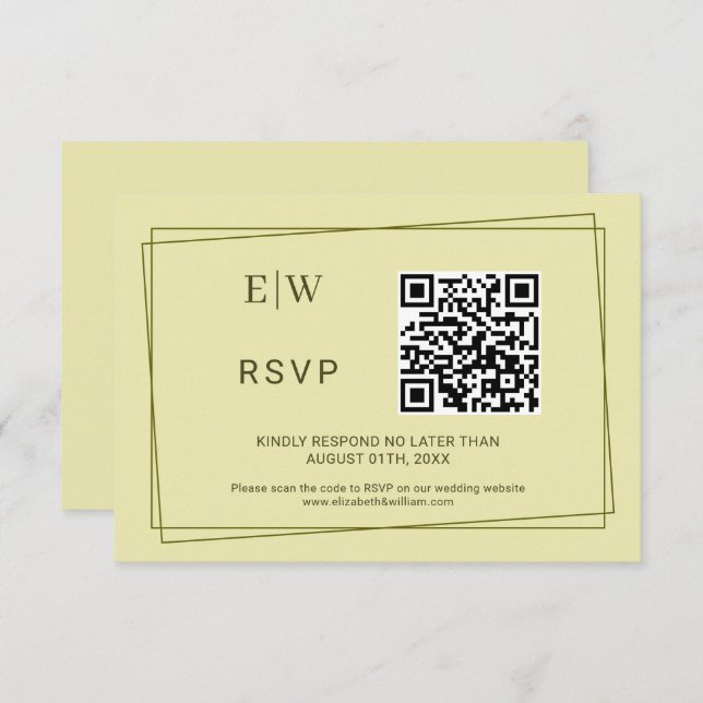 Cartão RSVP Quadro Elegante no Casamento do Monograma Amarelo  (Frente/Verso)