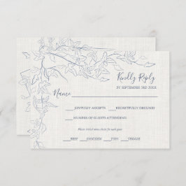 Cartão RSVP Quadro Floral Azul Elegante | Linen Wedding