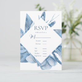 Cartão RSVP Quadro Floral de Cor da Água Azul