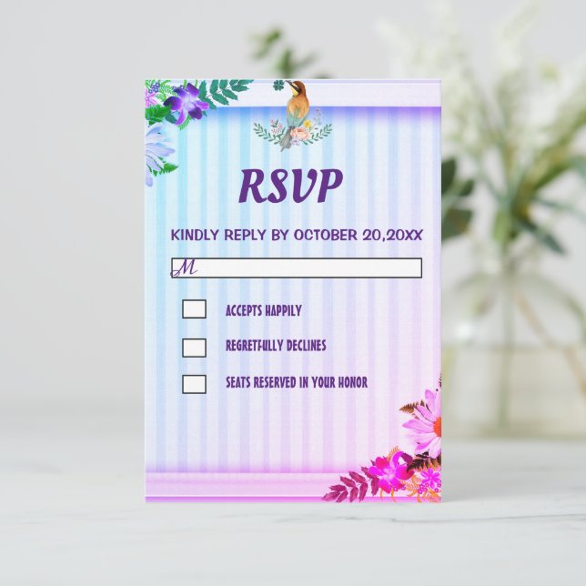 Cartão RSVP Quadro Floral de Gradiente Elegante (Em pé/Frente)