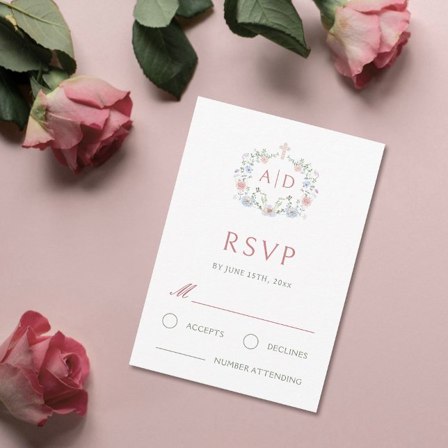 Cartão RSVP Quadro Floral Monogramas de Casamento Religioso Ca (Criador carregado)