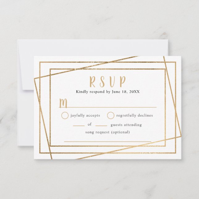 Cartão RSVP Quadro Geométrico de Ouro Falso Buffet de Casament (Frente)