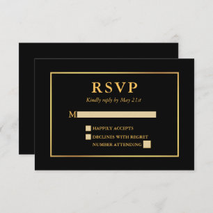 Cartão RSVP Quadro negro e Dourado moderno e elegante