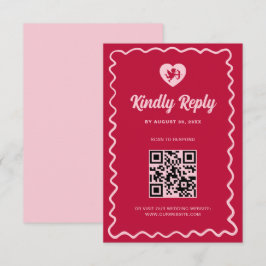 Cartão RSVP Quadro Retro Ondulado Vermelho Rosa Cupido Código