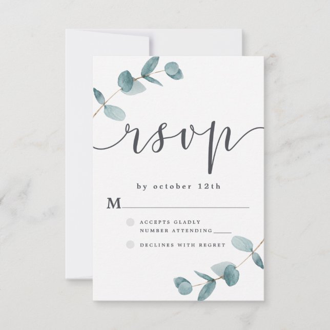 Cartão RSVP Quadro Simples Eucalyptus com Casamento Calliográf (Frente)