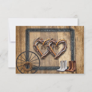 Cartão RSVP Quadros de Galhos de Casamento Ocidental, Botas Ro