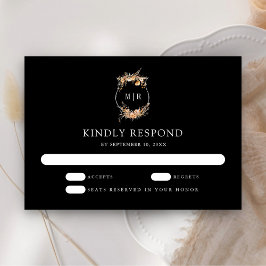 Cartão RSVP Queda Autumn Wildflower Crest Casamento Negro