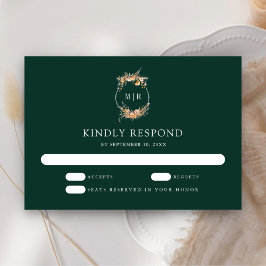 Cartão RSVP Queda Autumn Wildflower Crest Emerald Green Casame