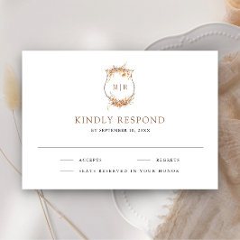 Cartão RSVP Queda Autumn Wildflower Monograma Crest Casamento