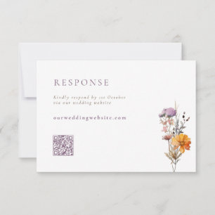 Cartão RSVP Queda Laranja e Flores Selvagens Roxas Código QR C