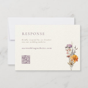 Cartão RSVP Queda Laranja e Flores Selvagens Roxas Código QR C