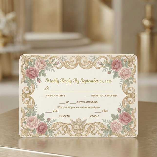 Cartão RSVP Querubim Vitoriano Ornado com Roleta Floral (Criador carregado)
