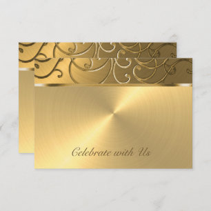 Cartão RSVP Quinceanera All Dourado Filigree Swirl Border