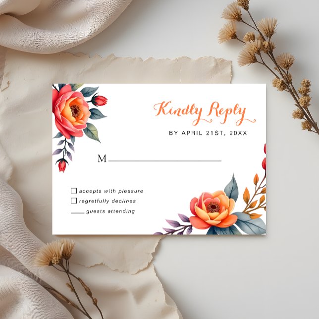 Cartão RSVP Quinceañera Birthday Rustic Watercolor floral (Criador carregado)