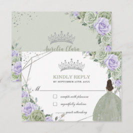 Cartão RSVP Quinceañera Birthday Sage Green Lavanda Floral