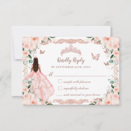 Cartão RSVP Quinceañera Blush Floral Rosa