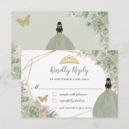 Cartão RSVP Quinceañera Boho Pampas Grass Sage Green Floral