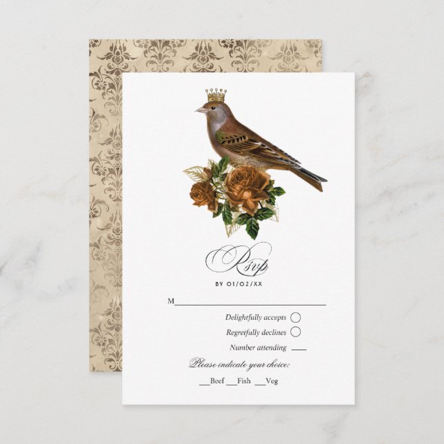 Cartão RSVP Quinceañera Chic Dourada e Cobre Vintage (Frente/Verso)