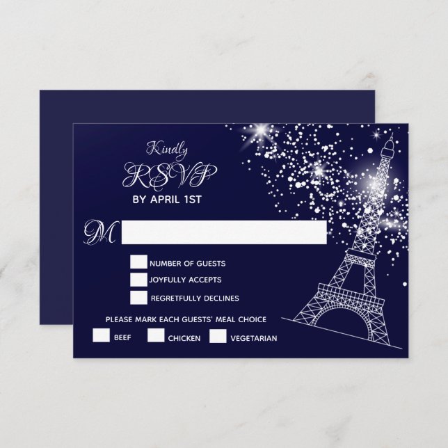 Cartão RSVP Quinceañera Eiffel Torre Starry Night Sky (Frente/Verso)
