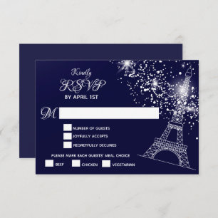 Cartão RSVP Quinceañera Eiffel Torre Starry Night Sky