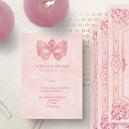 Cartão RSVP Quinceanera Elegante de Mascarada rosa