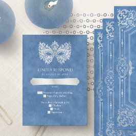 Cartão RSVP Quinceanera Elegante Mascarada Azul