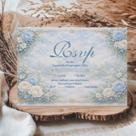 Cartão RSVP Quinceañera Floral Azul Dourado Jardim