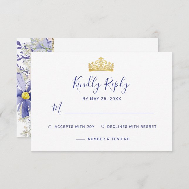 Cartão RSVP Quinceañera Floral Púrpura Elegante (Frente/Verso)