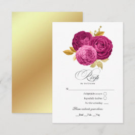 Cartão RSVP Quinceañera Floral Rosa-Claro e Dourado