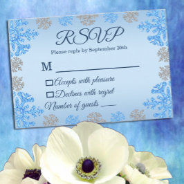 Cartão RSVP Quinceañera Ice Blue Silver Floco de Neve de inver