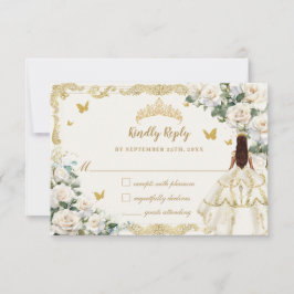 Cartão RSVP Quinceañera Ivory White Floral Dress Princesa Dour
